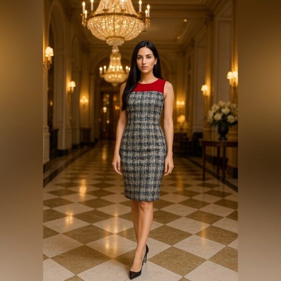 Carolina Herrera Sleeveless Tweed Sheath Dress Black/White/Grey Size 2 Elegant - Picture 2 of 16